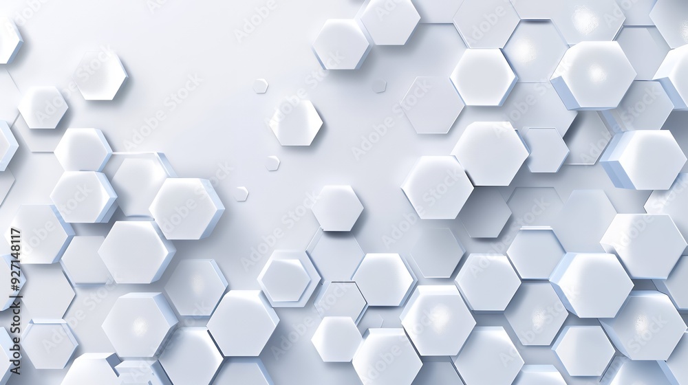 Wall mural abstract white background with hexagon pattern, 3d rendering illustration. white abstract wallpaper 