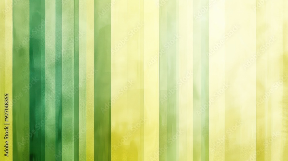 Poster A digital abstract background featuring a series of vertical stripes in shades of green and yellow. The stripes are blurred and overlapping, creating a soft and ethereal effect.