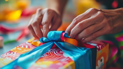Fototapeta premium Gift Wrapping: Colorful Ribbon & Paper - Close-up View