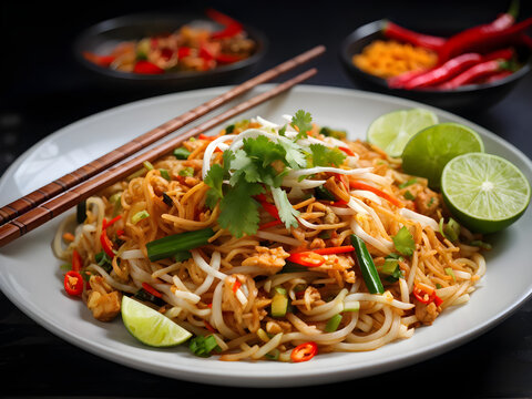 bami phad thai, Thai fried noodles.