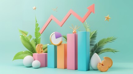 3d illustration sale arrow growing graph icon