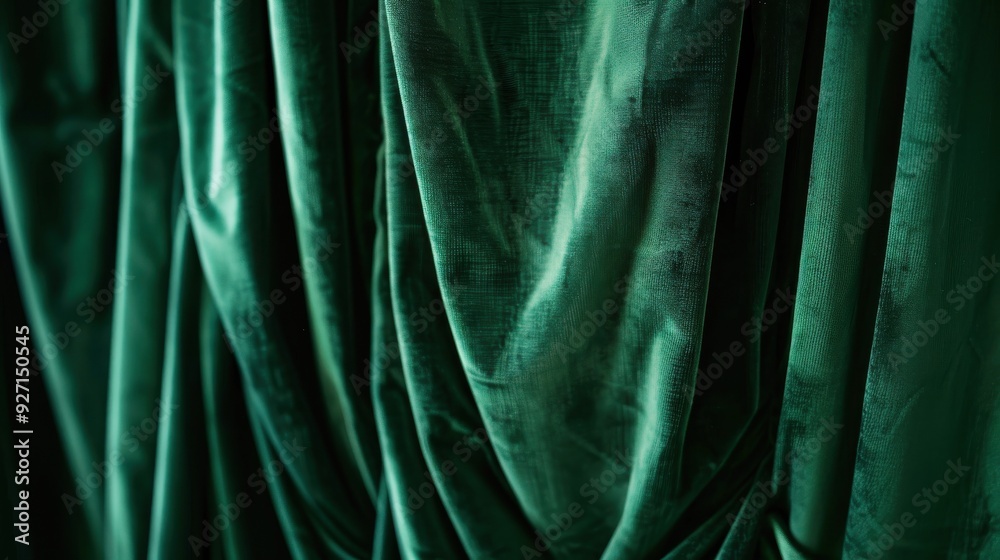 Aufkleber a close-up view of a deep green velvet fabric draped and folded, showcasing its soft, plush texture 