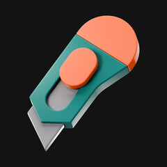 Premium office utility knife icon 3d rendering on isolated background
