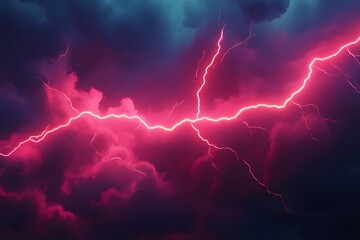 A stormy sky with a bright red lightning bolt