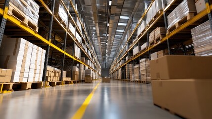 Modern industrial warehouse with advanced logistics systems