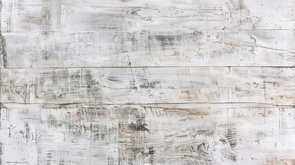 The image showcases a close-up view of several horizontal whitewashed wood planks, featuring a weathered and distressed look. The white paint is chipped and worn, revealing the natural grain and textu