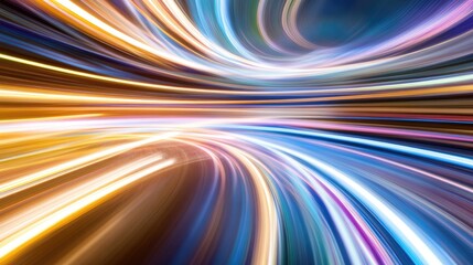 Vibrant energy rays of multicolored light streaking through a dark background