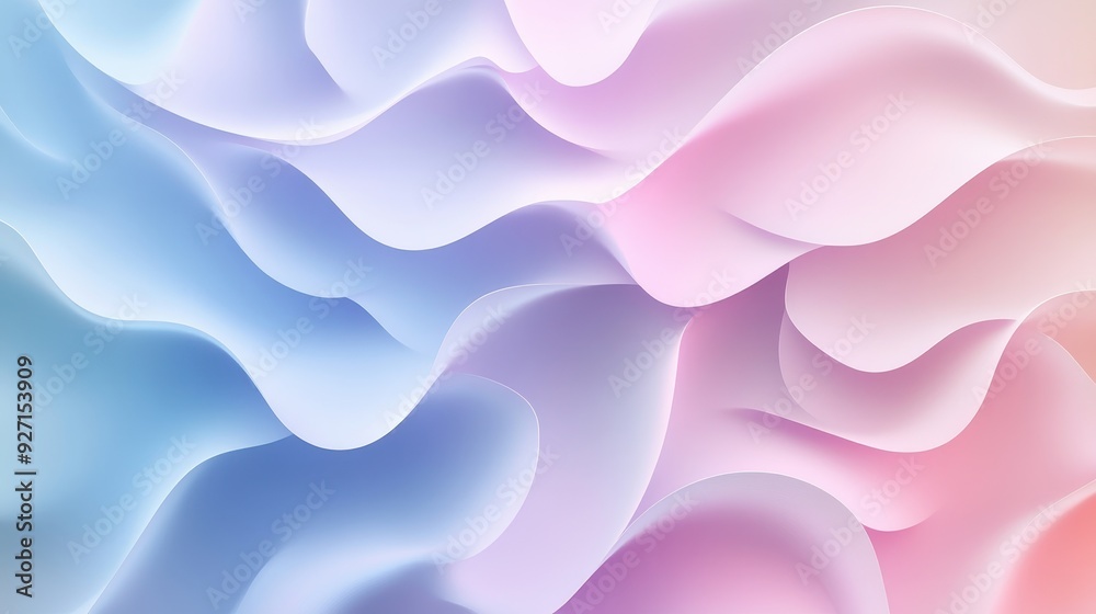 Poster abstract pastel gradient waves in soft blue, purple, and pink tones creating a dreamy, fluid, and ca