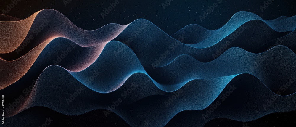 Poster abstract digital waves in dark shades of blue and black create a mesmerizing, modern background. ide
