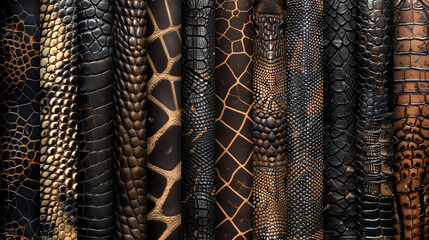  a variety of animal skin textures, including snake, giraffe, and crocodile.