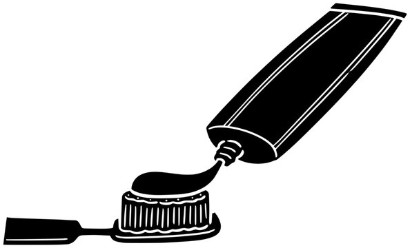 black toothpaste squeezed onto toothbrush clip art preview