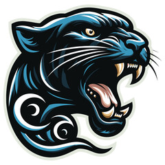 Fierce roaring black panther, stylized tattoo design, dark tones, perfect for wild themes