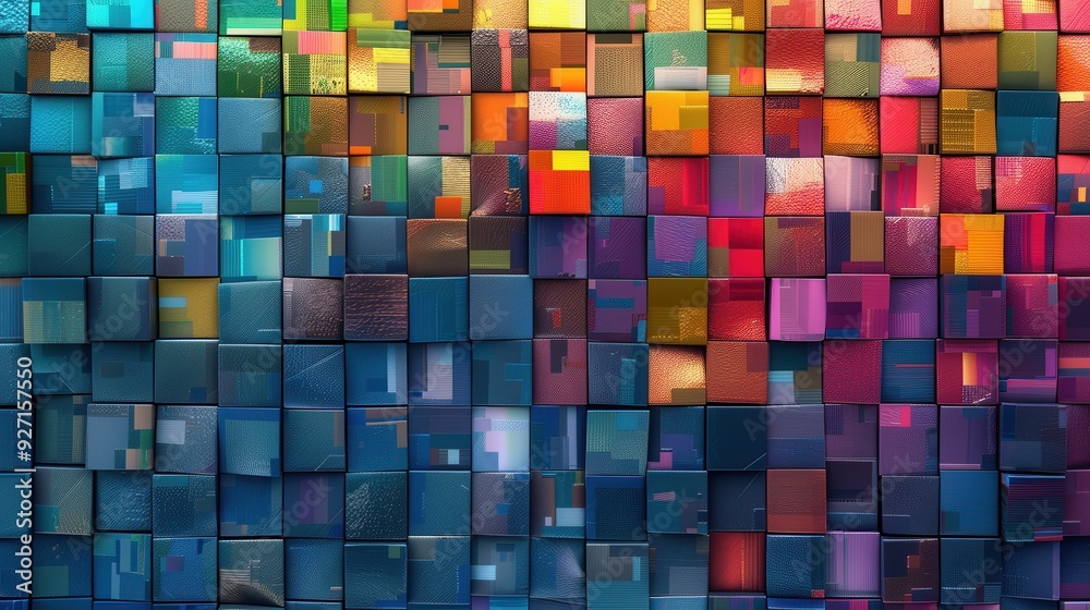 Leinwandbilder a digital illustration of a wall of colorful, 3d squares arranged in a repeating pattern. the square
