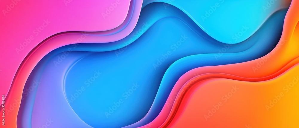 Poster vibrant abstract background with fluid shapes in pink, blue, and orange colors creating a dynamic an