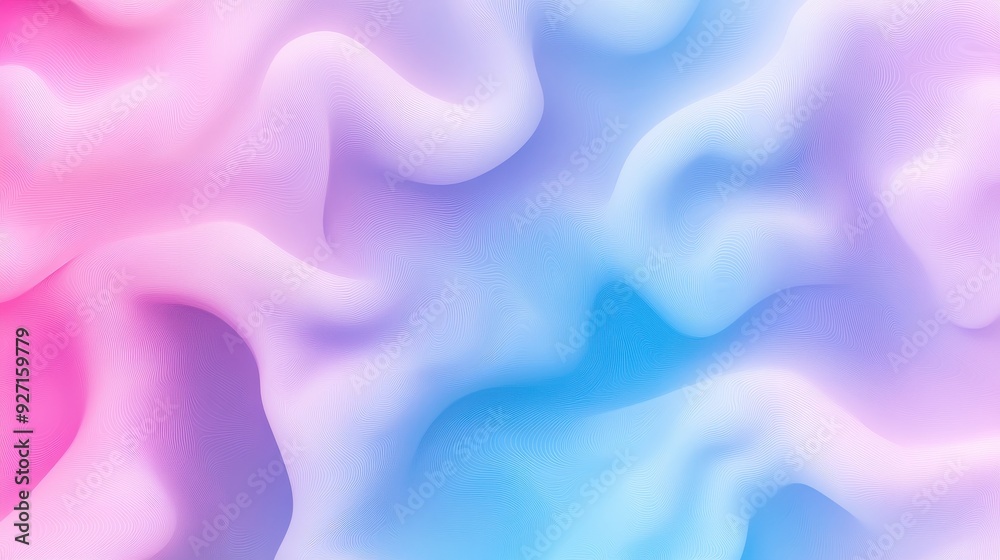 Poster Abstract fluid gradient background in pink, blue, and lavender colors with a soft and smooth texture, creating a calming visual effect.