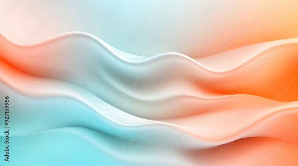 Aufkleber Abstract gradient background with flowing waves in soft pastel colors of blue and orange, creating a calm and soothing visual effect.