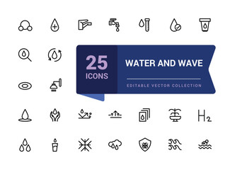 Water and wave, sea wave icon set. Pixel perfect, minimalistic web and UI icon. Outline icon collections. Editable vector illustration.