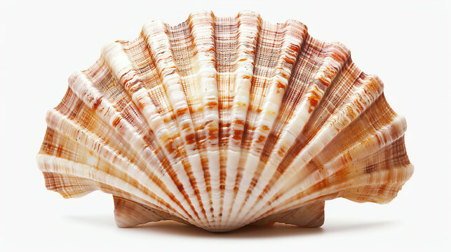  a seashell, likely a type of whelk, with a brown, orange, and white striped pattern.