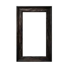 Fototapeta premium A dark wooden frame with visible grain stands isolated on a black background, offering a blank canvas for creative inspiration.
