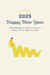 2025年 巳 ( ヘビ )のシンプル 年賀状 縦 ( ベクター テンプレート 黄色 グレー フラット 新年 挨拶 )	
