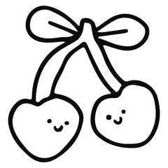 cute doodle cherry outline element design.