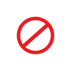 Sign forbidden. Icon symbol ban. Crossed out red circle. Stop entry ang slash line isolated on White background. Mark prohibited. Prohibition, stop, empty NO symbol. Editable vector icon illustration.