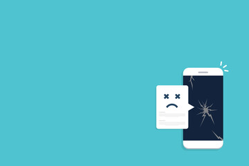 Broken smartphone with sad smile. Broken phone service, recovery and repair concept.	
