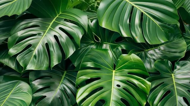 Lush green monstera leaves background for natural designs