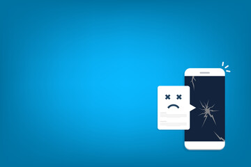 Broken smartphone with sad smile. Broken phone service, recovery and repair concept.	
