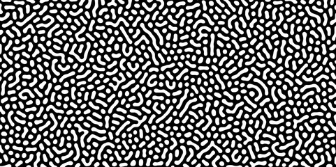 Abstract Turing organic wallpaper with background. Turing reaction diffusion monochrome seamless pattern with chaotic motion. Natural seamless line pattern. Linear design with biological shapes.