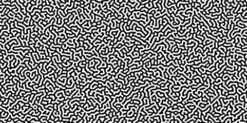 Abstract Turing organic wallpaper with background. Turing reaction diffusion monochrome seamless pattern with chaotic motion. Natural seamless line pattern. Linear design with biological shapes.