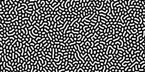 Abstract Turing organic wallpaper with background. Turing reaction diffusion monochrome seamless pattern with chaotic motion. Natural seamless line pattern. Linear design with biological shapes.