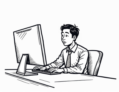 recommend clip art: デスクワークをする男性のイメージイラスト  Clip art of man working at desk