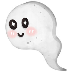 Watercolor painting of a little ghost on Halloween for use as an illustration 14