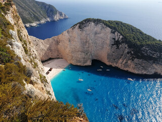 bay with a shipwreck in Zakynthos among the rocks