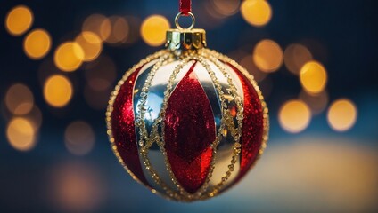 Fototapeta premium Merry Christmas card with hanging ball decoration