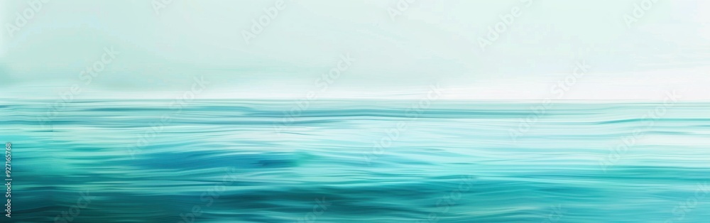 Aufkleber The turquoise waters of the ocean are calm and still on a cloudy day, the sky blending seamlessly with the horizon. Soft waves ripple gently across the surface, creating a peaceful and tranquil scene.