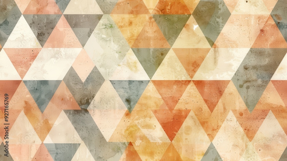 Poster a seamless pattern of overlapping triangles in a variety of earthy tones, including warm orange, bei