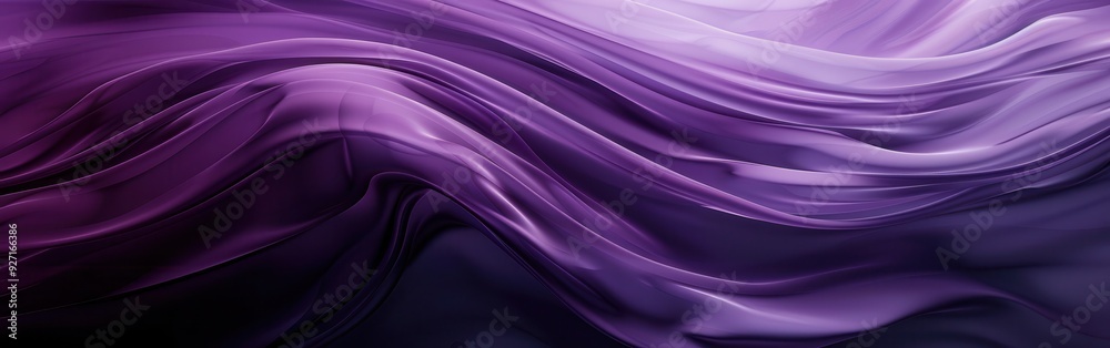 Poster a close-up photograph of a piece of silky, purple fabric draped in soft, warm light. the fabric is s