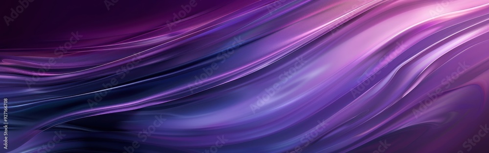 Poster The image depicts a digital artwork with abstract wavy lines in shades of purple and blue. The lines appear to flow and move across the canvas, creating a sense of depth and movement.