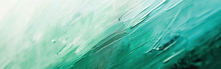 This image is a close-up detail of an abstract acrylic painting. The painting features a gradient of green and white paint applied in thick strokes, creating a textured surface. The colors blend toget