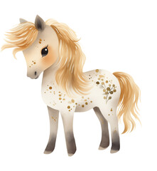 A cute pony. An illustration in watercolor style.