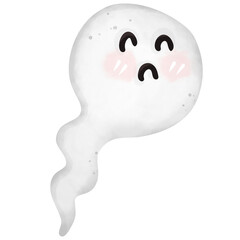 Watercolor painting of a little ghost on Halloween for use as an illustration