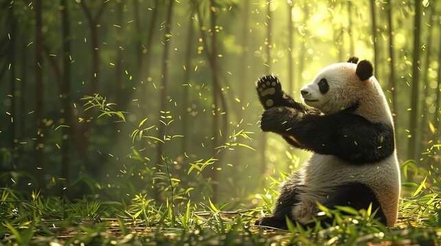 Panda Training Kung Fu in Bamboo Forest Mastering Martial Arts