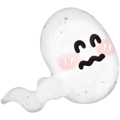 Watercolor painting of a little ghost on Halloween for use as an illustration