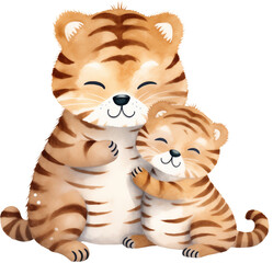 Fototapeta premium A sweet tiger with her mom. A child's character. An illustration in watercolor style.