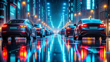 Car parked at outdoor parking lot. blur night background. AI GENERATED