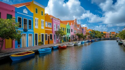 Obraz premium Colorful Canal Houses: A Picturesque View in Amsterdam