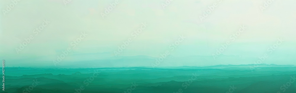 Poster a simple watercolor painting depicts a landscape of mountains and a horizon. the sky is a light whit