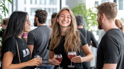 Office Socializing: Coworkers Enjoying After-Hours Drinks and Conversations in Stylish Setting, Generative Ai